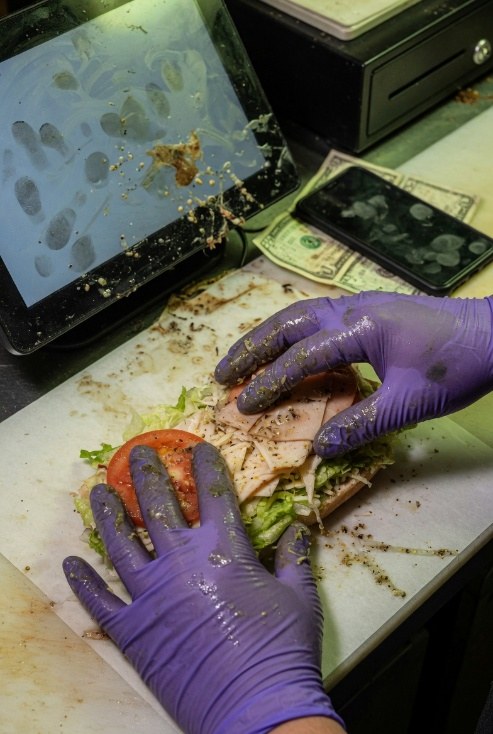 Residue, germs, allergens, and debris moving from surface to surface.