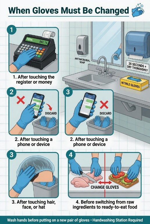 A useful rule of thumb: new task, fresh gloves.