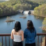 Father and daughter enjoying a sunny April afternoon at Croton Gorge Park