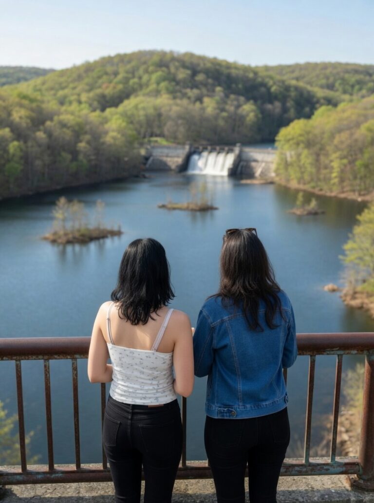 Father and daughter enjoying a sunny April afternoon at Croton Gorge Park